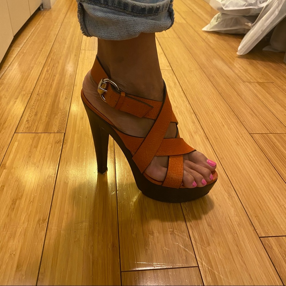 Gucci orange strappy heels